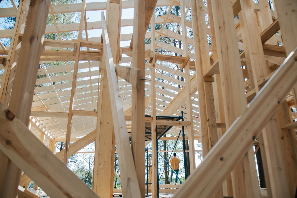 Timber framing of a new home addition under construction